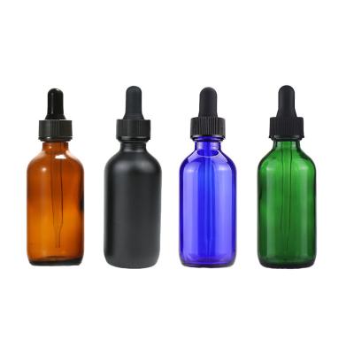 China Cosmetic Blue 30ml 60ml 120ml Boston Round Amber Black Green Dropper Bottles 1 oz 2 oz 4 oz Serum Beard Hair Essential Oil Glass Bottle for sale