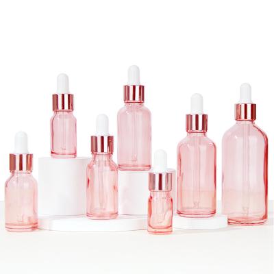 China Cuticle Oil Serum Glass Dropper 1oz 30ml Cosmetic Empty Round Pink Droplet Bottles For Cosmetic for sale