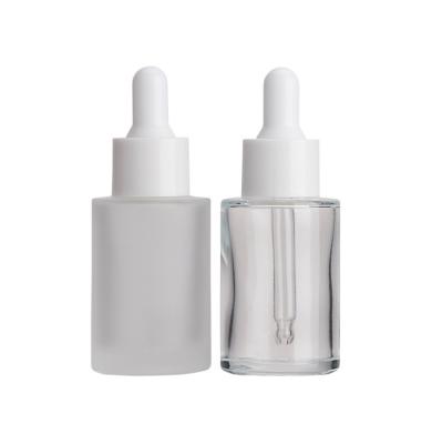 China 30ml Cosmetic Essential Oil Bottles Glass Amber Frosted Skin Care Packaging With White Dropper for sale