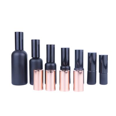 China 5ml 10ml 15ml 30ml 50ml 100ml Round Refillable Perfume Atomizer Fine Mist Matte Frosted Black Spray Glass Bottle With Gold Sprayer Cap for sale