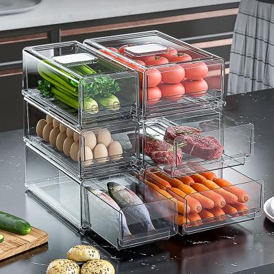 China Freshness Keeping Fridge PET Container Storage Box Bins Fridge Drawer Fridge Stackable Clear Plastic Organizer for sale