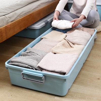 China Viable Under Bed Clothes Toys Storage Stackable Colorful Fashion Plastic Storage Box With Wheels for sale