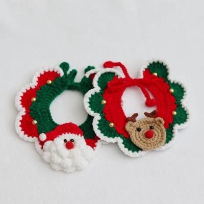 China Handwoven Green and Red Christmas Cat Dog Collar With Christmas Cat Knit Collar Adjustable Cute Santa and Moose for sale