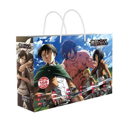 China High Quality Anime Fridge Magnet Handbag Hd Color Print Packaging Smooth Lamination Peripheral Attack On Titan Gift Bag for sale