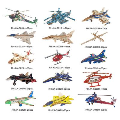 China Laser Cut Eco-friendly DIY 3D Puzzle Plane Creative Wooden Model Kids Biplane Diy Kids Wooden Toys for sale