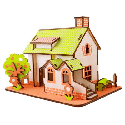 China Eco-friendly laser cutting wood 3D puzzle house model sliding puzzle diy dollhouse for sale