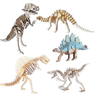 China Laser Cut Eco-friendly Dinosaur 3d Wooden Jigsaw Puzzle For Kids Boy Girl Early Learning Educatioanl Jigsaw Puzzle Toys for sale