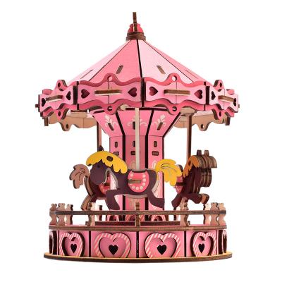 China Eco-friendly Laser Cutting Wooden Carousel Wholesale 3d Pink Jigsaw Puzzle Toys for sale