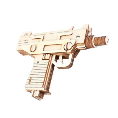 China High Quality Laser Cutting Toy 3d Puzzle Model Teens Launch Wooden Shooting Gun for sale