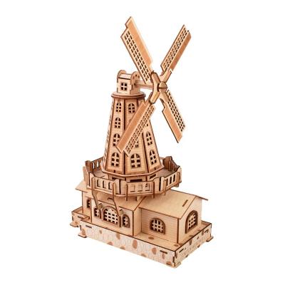 China Eco-friendly laser cutting Rhycom 3d wooden dutch windmill wooden diy modelwooden model for sale