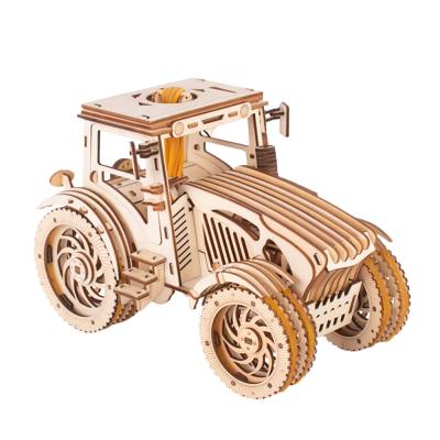 China 2021new Wooden Puzzle Tractor Motorcycle Toy Mechanical Puzzle Eco-friendly Laser Cutting for sale