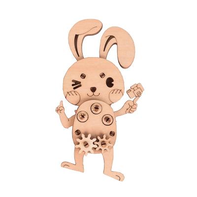 China Eco-friendly Laser Cut Custom 3d Wooden Animals Kids Puzzle Wooden Jigsaw Puzzle 3d Wooden Toys Gears Series Rabbit for sale