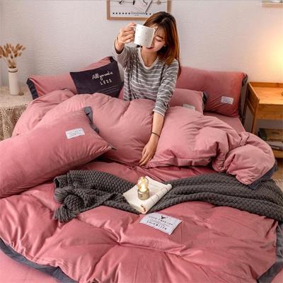 China Nondisposable 3pcs/4pcs Flannel Bedding Set Coral Fleece Velvet Solid Color High Quality Than Sheet Comforter Cover Pillowcase Bed Linen Sets for sale