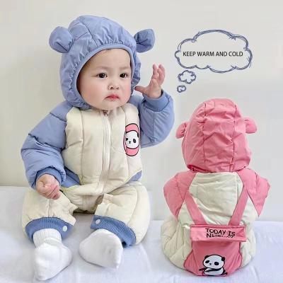 China Newborn Babies Panda Hood Rompers Winter Baby Rompers Infants Overalls Spandex/Cotton 0-18 Months Cotton With Full Zipper Boy Girl Unisex for sale