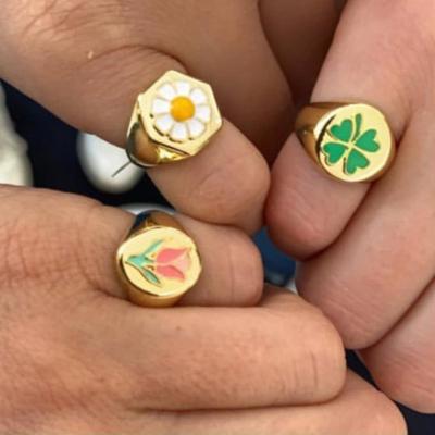 China TRENDY Ring Ladies Personalized Flower Ring Open Fashion Enamel Luster Epoxy Plated 24K Gold Ring for sale