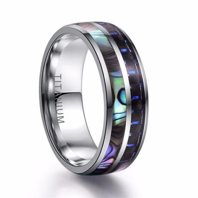 China Vintage Shinning The Sea Natural Shell Inlay Titanium Steel Custom Wedding Ring for sale