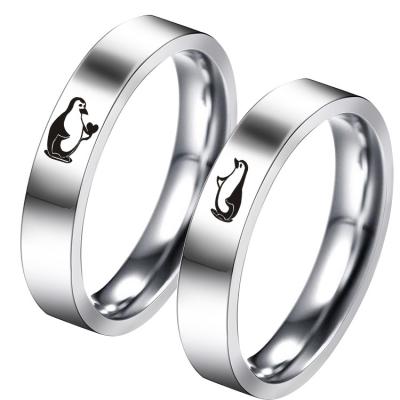 China Popular New Stainless Steel Ring Fashion 4mm Penguin Love Romantic Custom Ring Couples Rings Men and Women Ring Jewelry Wholesale for sale