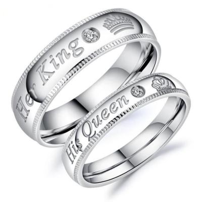 China Vintage Couple Ring Zircon Wedding Rings Her Titanium Steel King His Queen Ring for sale