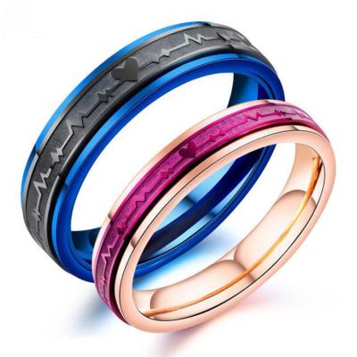 China Hot Sale Romantic Couples Ring Stainless Steel Heartbeat Electrocardiogram Men and Women Ring for sale