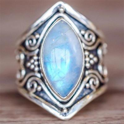 China Hiphop Anti--Sterling Silver Plated Natural Style Brass Punk Rainbow Moonstone Gemstone Boho Ring for sale