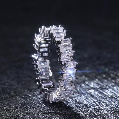 China Luxury Fashion 925 Silver Plated Copper Zircon Eternity Rings For Women Wholesale Great Gift Lots Bulk Wedding Platinum Plated Ring for sale