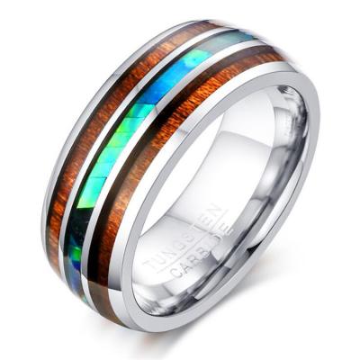 China Luxury Men's 8mm Tungsten Ring Wood 100% Silver Tungsten Carbide And Abalone Shell Inner Engagement Bands Anillos Hombre For Mens Wedding for sale