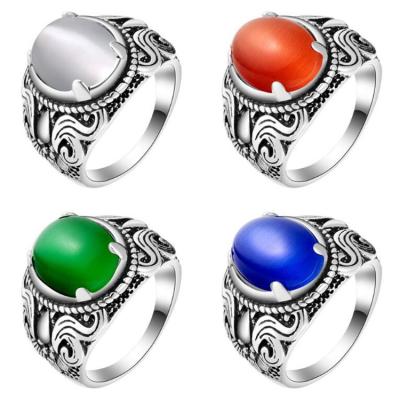 China Wholesale Custom Antique Design Gemstone Sterling Silver Plated Natural Stone Mens Rings For Punk for sale