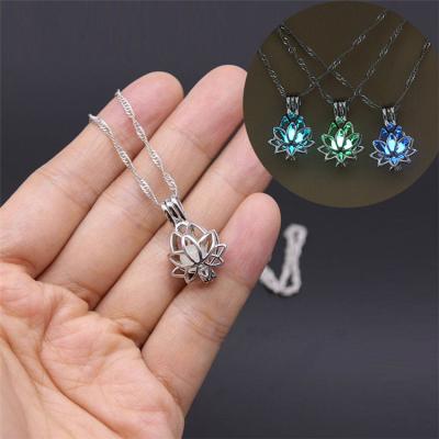 China FASHIONABLE Luminous Glowing in Dark Moon Lotus Flower Shaped Pendant Necklace for Women Yoga Prayer Buddhism Jewelry for sale