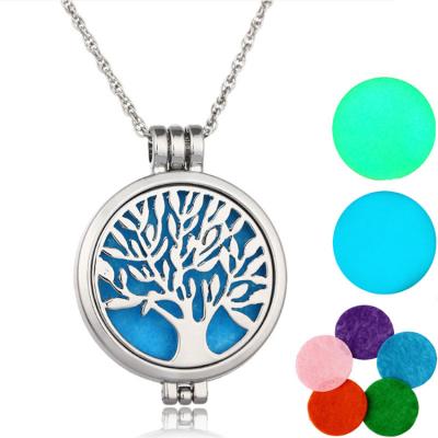 China FASHIONABLE Wholesales Luminous Oil Diffuser Wholesales Halloween Tree Of Life Box Platform Necklace Glowing Open Pendant Necklace Aromatherapy for sale