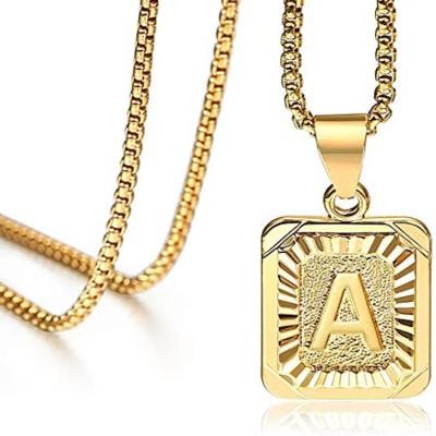 China Hiphop Initials Letter Name Pendant Necklace For Women Men 18K Gold Silver Color Square Alphabet Charm Box Link Chain Couples Jewelry for sale