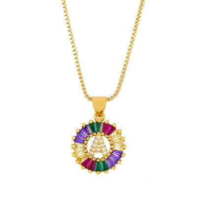 China FASHIONABLE Colorful Letter Charm Alphabet Zircon Diamond 26 Zircon Necklaces Initial A-Z Pendant Chain Jewelry For Women for sale