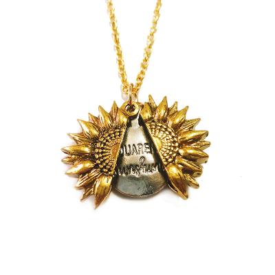 China New fashion ladies double-layer lettering sunflower necklace, alloy flower short necklace, clothing accessories for sale