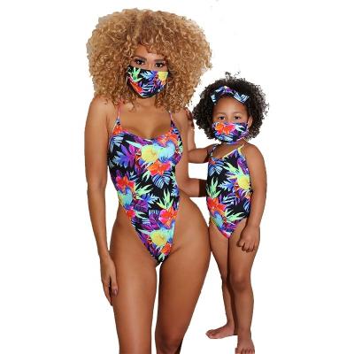 China RUIYI QUICK DRY new style women's swimwear sling print parent-child shorts set equipment sexy one-piece women swimwear for sale