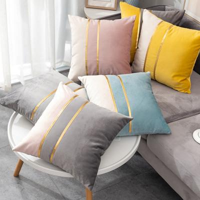 China Viable Luxury Velvet Cushion Covers 18x18 Inch Tile Cover For Home Decor Gray White Gold Leather Patchwork Pillow Case for sale