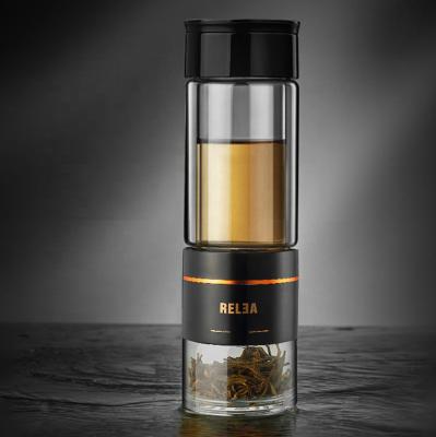 China Garrafa de água engrossada do vidro de Borosilicate, chá Infuser do vidro da parede do dobro 400ML à venda