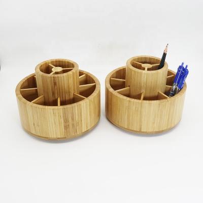 China Bedroom Kitchen Desk Accessories School Stationary Pen Holder 360 Rotating Bamboo Pen Pencil Holder Organizer Bamboo Wood Desk for sale