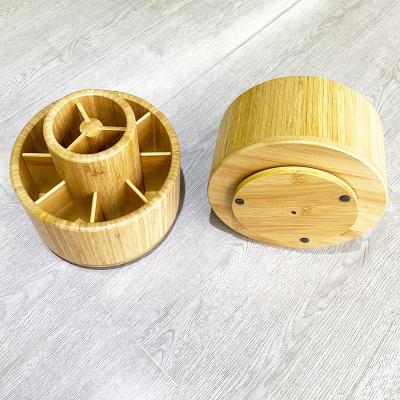 China Rotating Office Stationery Bamboo Rotating Pencil Holder Organizer Rotating Desktop Storage Bamboo Stand for sale