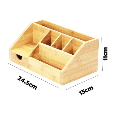 China Bedroom Kitchen Nature Hot Sale Table Stationery Storage Rack Bamboo Rack With Drawer Wooden Office Supplies Desk Bamboo Organizer for sale