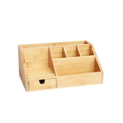 China Hot Selling Nature Bamboo Kitchen Table Desk Stationery Storage Rack Bamboo Wood Desk Rack Bamboo Desk Organizer with Drawer Tray for sale