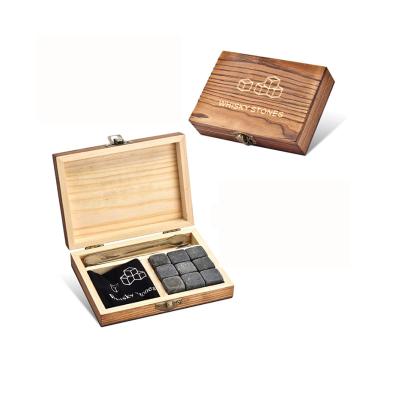 China Viable Bar Accessories Whiskey Stones Gift Set Whiskey Rocks 2 Premium Chilling Glass In Decor Wood Box for sale