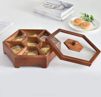 China Viable popular snack container food storage box for dry fruit wooden storage box with transparent cover for sale