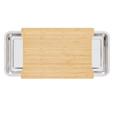 China Viable wooden cutting plates with 2 containers high quality bamboo chopper with trays for sale