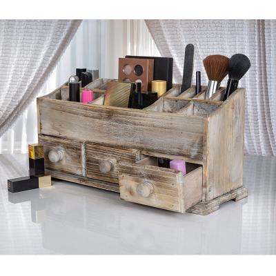 China Sustainable Bamboo Wooden Cosmetic Organizer Storage Makeup Holder with 1 Drawer for sale