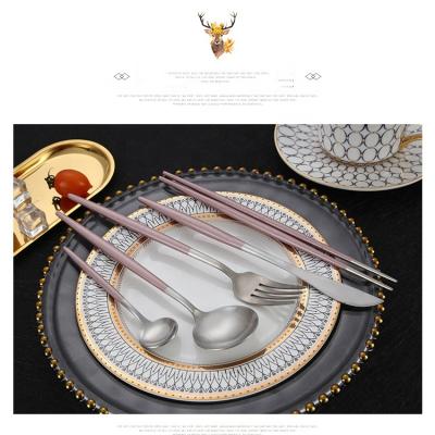 China Viable Cheap Price 304 Stainless Steel Spoon Forks Set Metal Cutlary Wedding Rose Gold for sale