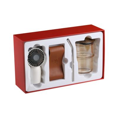 China Manufacture Hotel and Resort Gift Sets Factory Price Gift Boxes Fan + Glass + Straw + Cup Skin for sale