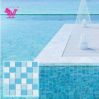 China Modern Small Tile Modern Chips Square Glossy Ceramic Mosaic Blue Mix Bathroom Mosaics for sale