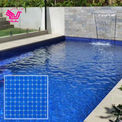 China Modern Classic Dark Blue Hot Melt Glass Mosaic Tile For Pool Floor Border Tiles Square Swimming Pool Mosaics for sale