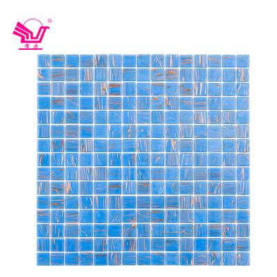 China Modern Pool 20x20mm Polished Blue Square Hot Melt Glass Mosaic Tiles For Kitchen for sale