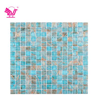 China Modern Blue Glossy Glass Mosaic Tile 20*20*4 Square Square Hotel Swimming Pool Glass Mosaic Tile For Wall for sale