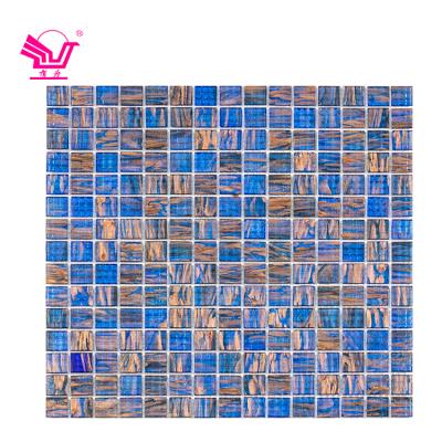 China Modern Blue Gold Lines Swimming Pool Mosaic Tile Edge Swimming Pool Tiles 20x20mm Mosaic for sale